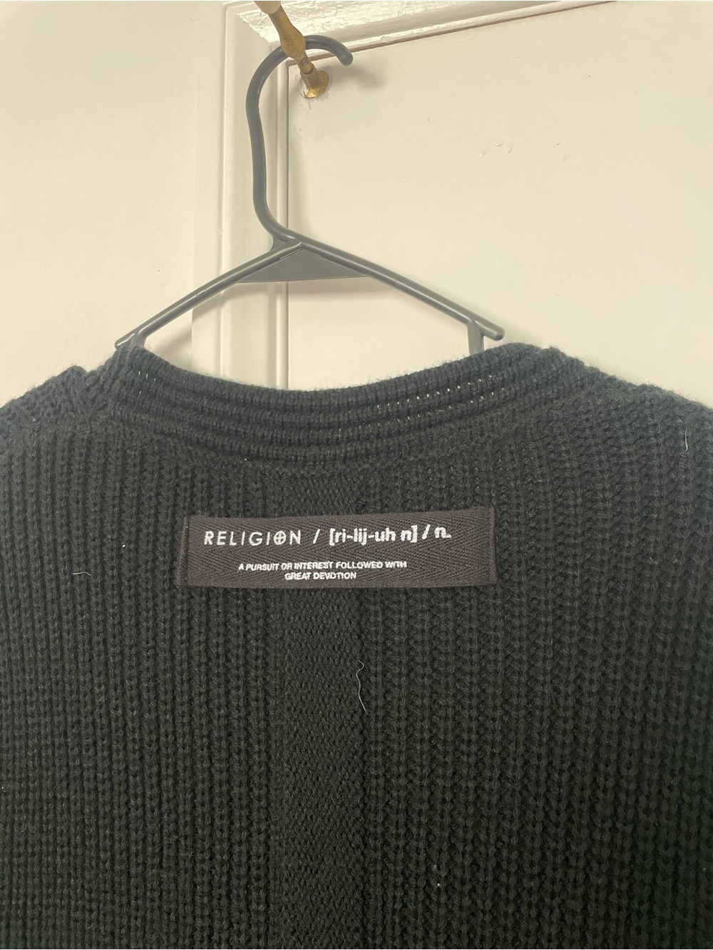 Religion Men's Black Open-Front Ribbed Cardigan Sweater - Picture 3 of 4